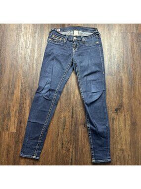 True Religion Misty Skinny Low Rise Jeans Dark Wash Thick Stitch Women’s Size 29